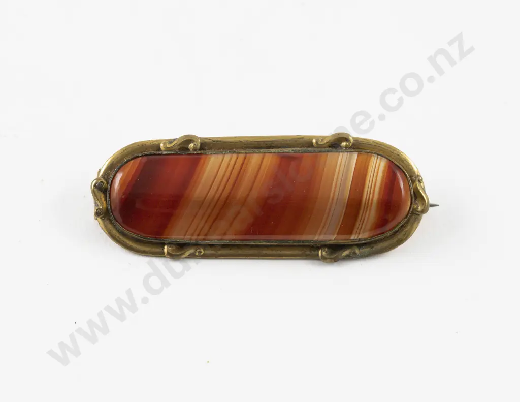 Vintage Gold Plated Single Agate Brooch Image 1++
