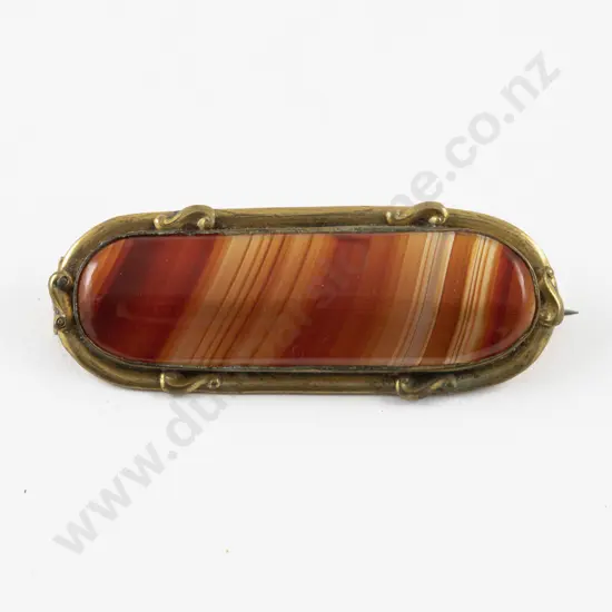 Vintage Gold Plated Single Agate Brooch