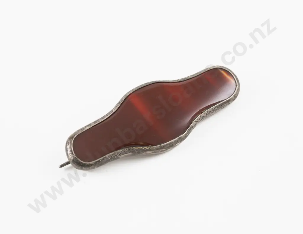 Vintage S/S Framed Single Agate Brooch Image 1++