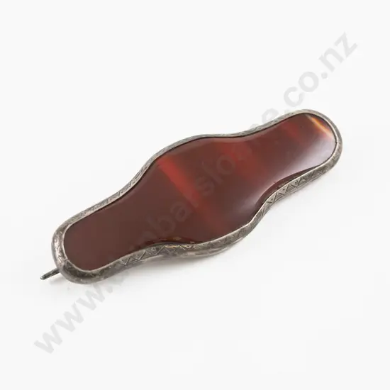 Vintage S/S Framed Single Agate Brooch