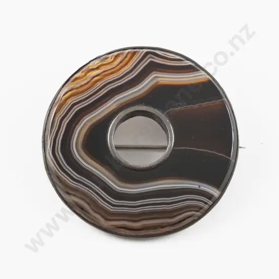 S/S Mounted Circular Agate Brooch
