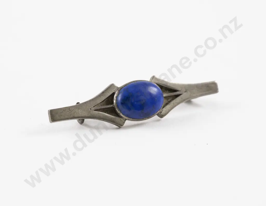 Art Deco Style S/S Single Stone Lapis Bar Brooch Image 1++