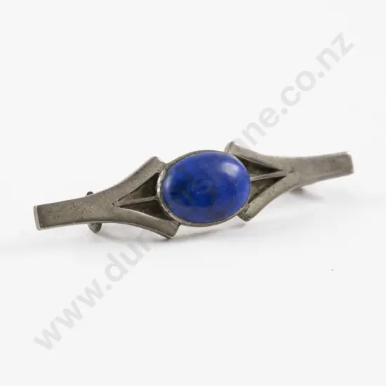 Art Deco Style S/S Single Stone Lapis Bar Brooch