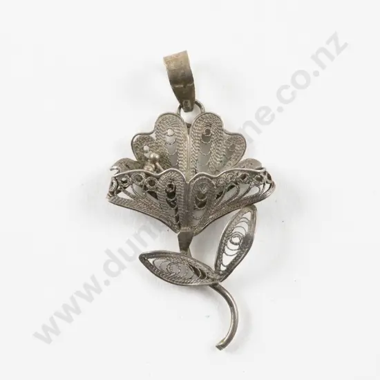 Vintage .800 Filigree Flower Pendant