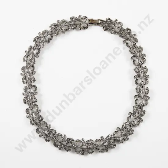 Vintage Silver Plated Marcasite Fancy Link Necklace Chocker