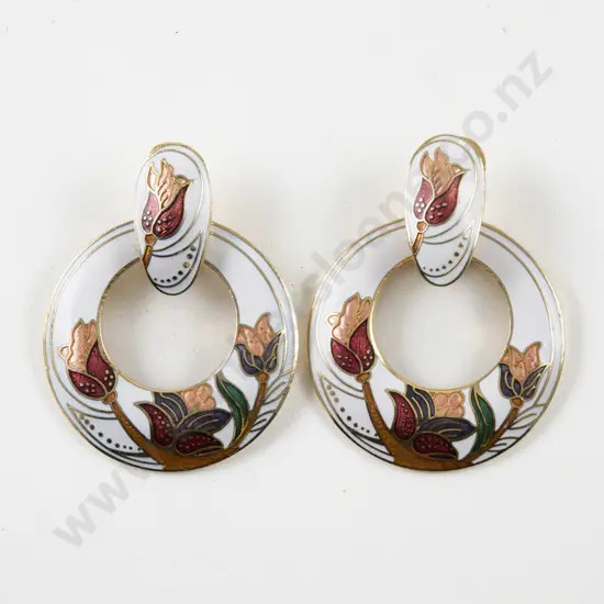 Pair Vintage Cloisonne Enamel Interchangeable Earrings