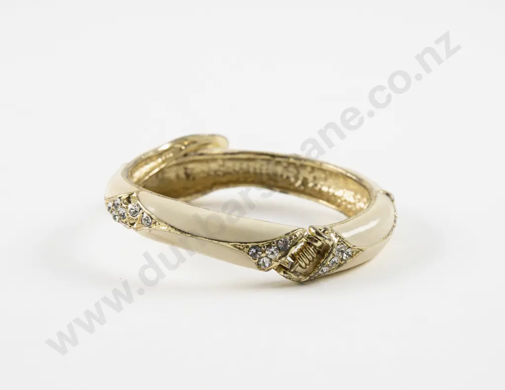Vintage Enamel and Diamante Snake Hinged Snap Bangle Image 1++