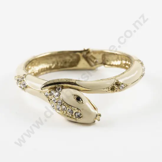 Vintage Enamel and Diamante Snake Hinged Snap Bangle