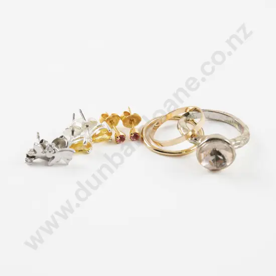 Three Pairs Crystal Set Stud Earrings with Three Rings