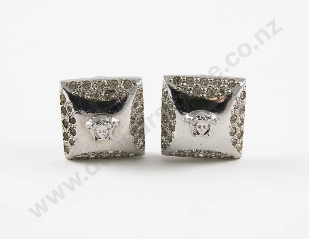 Gianni Versace Medusa Logo and Rhinestone Clip On Earrings Image 1++