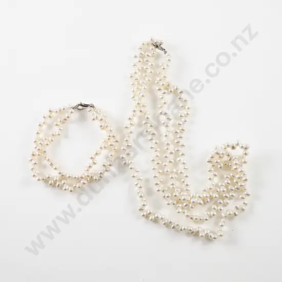 Double Strand Uniform Fresh Water Pearl Necklace with Matching Bracelet