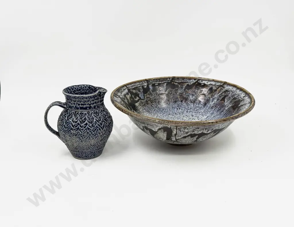 NZ Pottery Fruit Bowl Together with Salt Glazed Pottery Jug Image 1++