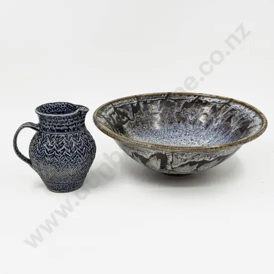 NZ Pottery Fruit Bowl Together with Salt Glazed Pottery Jug