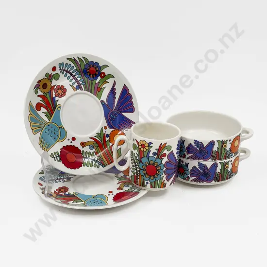 Villeroy & Boch "Acapulco" Pattern - Pair of Soup Bowls & Saucers with Mug