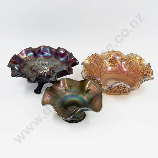 Three Pieces of Assorted Carnival Glass
