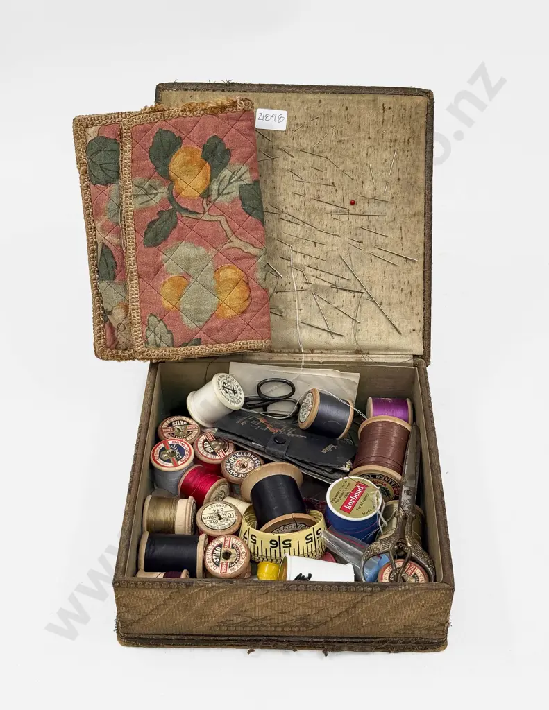 Vintage Sewing Box together with Accessories incl Threads & Buttons Image 1++