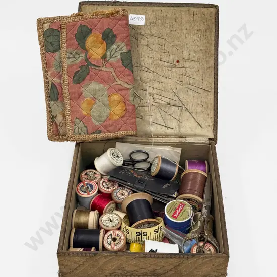 Vintage Sewing Box together with Accessories incl Threads & Buttons