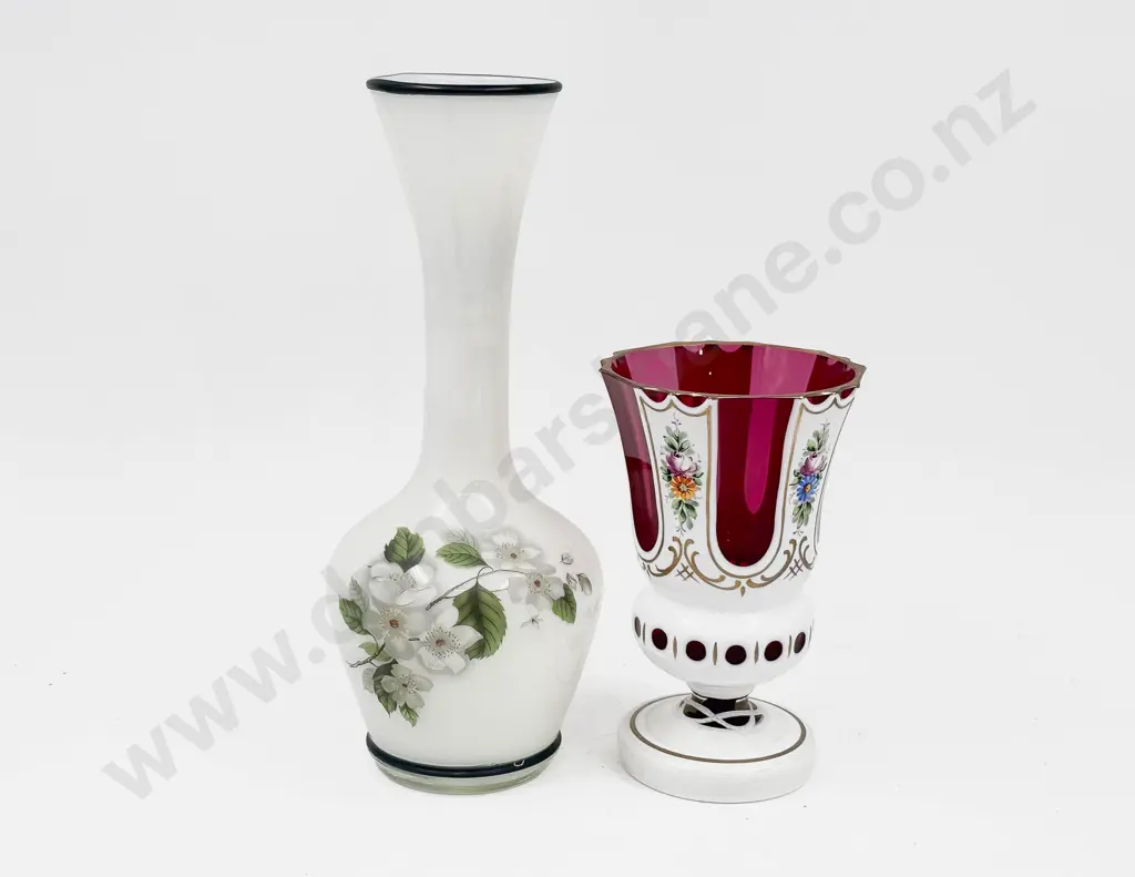 Small Red Flashed Bohemian Vase & Other Opaque Glass Vase Image 1++