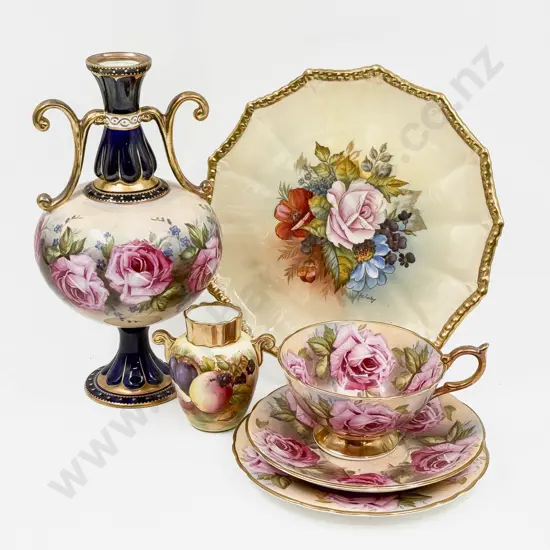 A Signed Aynsley Vase together with Small Orchard Gold Vase