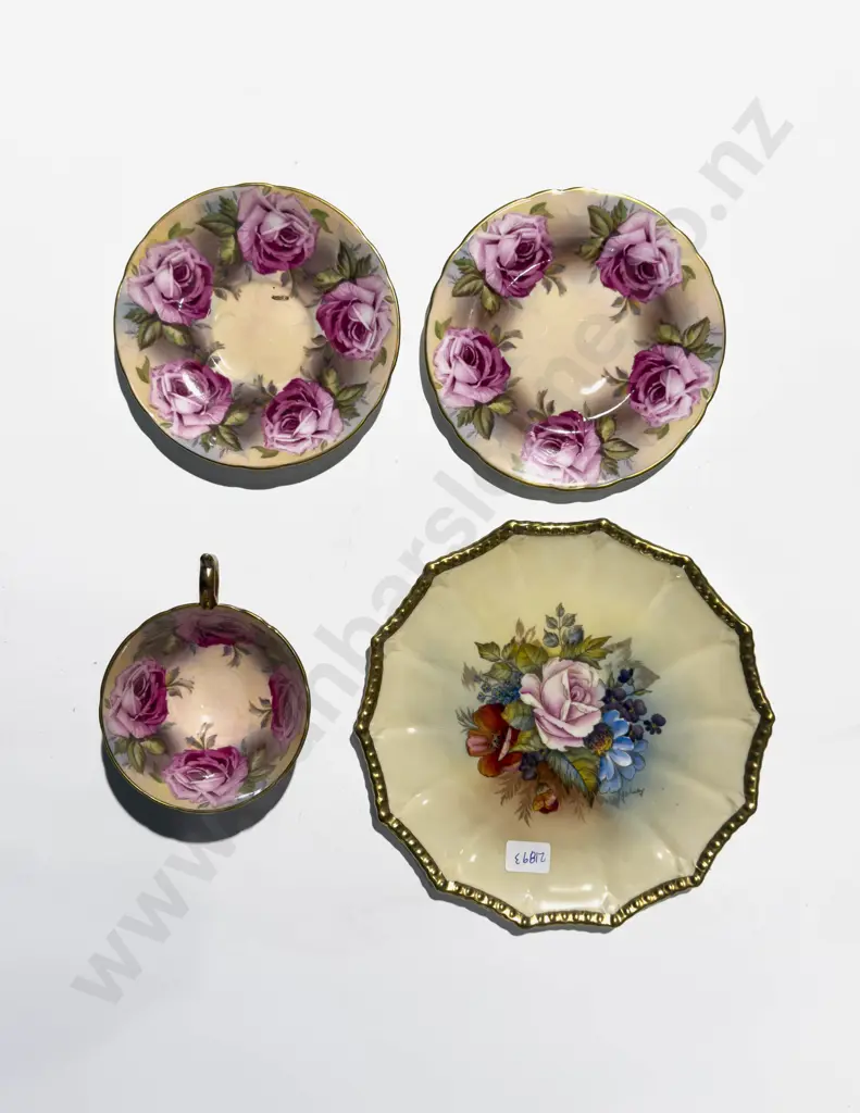 Aynsley China Trio together with Signed Aynsley Plate (J.A. Bailey) Image 1++
