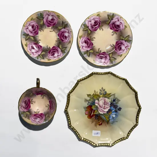 Aynsley China Trio together with Signed Aynsley Plate (J.A. Bailey)