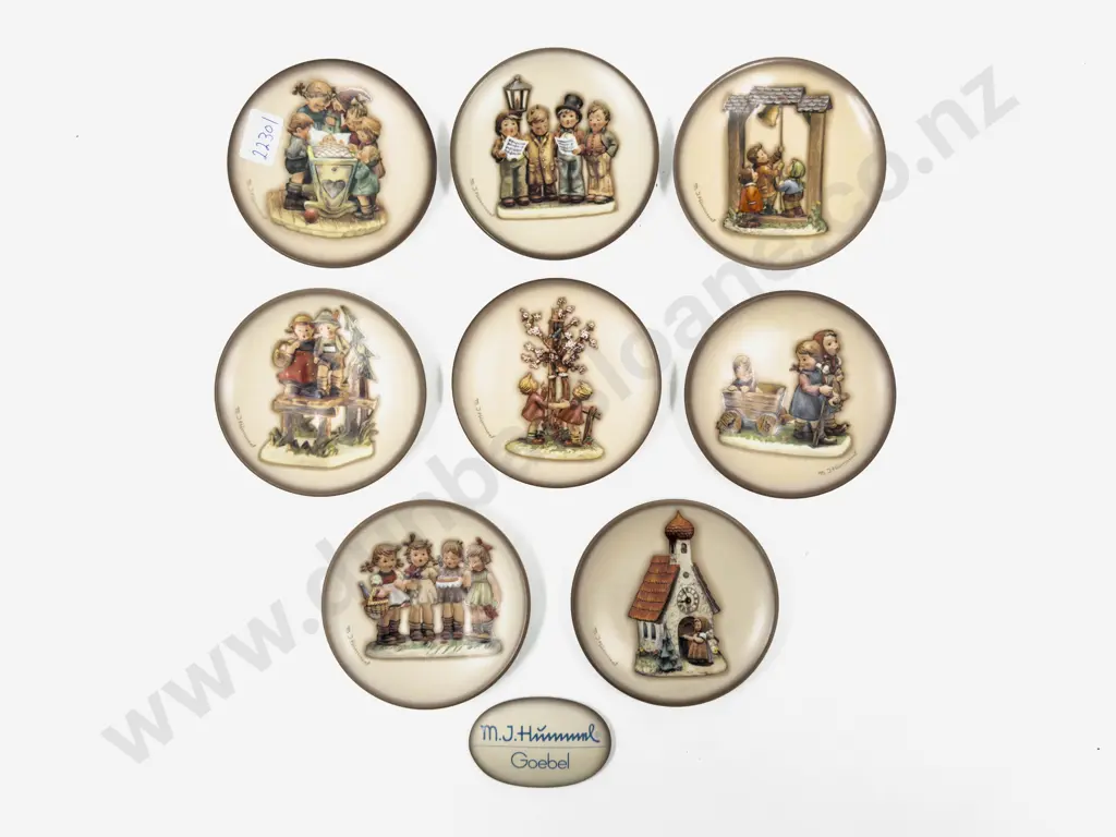 Eight Small Hummel Comm. Plates together with Hummel Plaque Image 1++