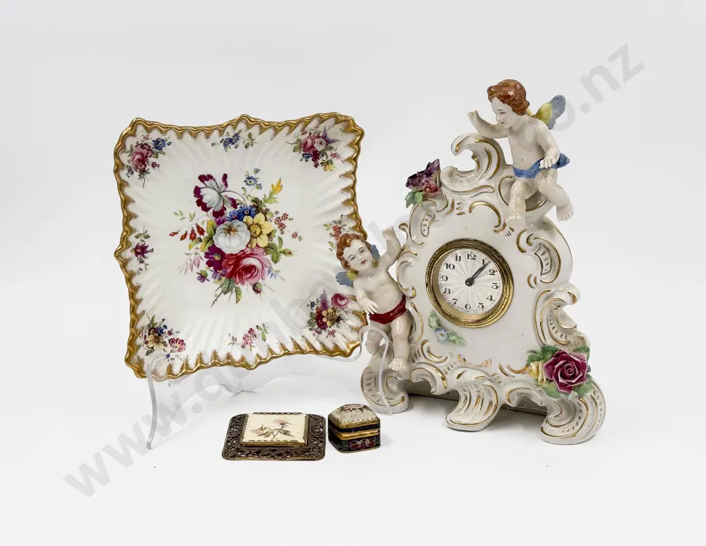 A Capodemonte China Clock together with Hammersley Shallow Dish & Pill Box etc Image 1++