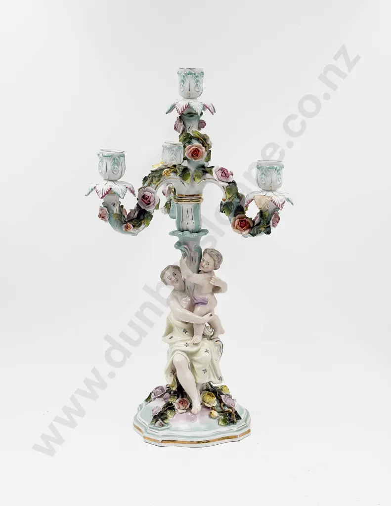 German Fancy China Floral & Figural Candelabra Image 1++