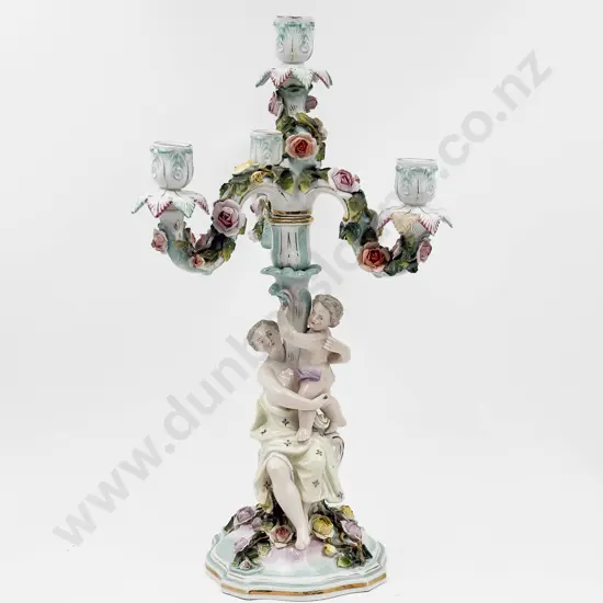 German Fancy China Floral & Figural Candelabra