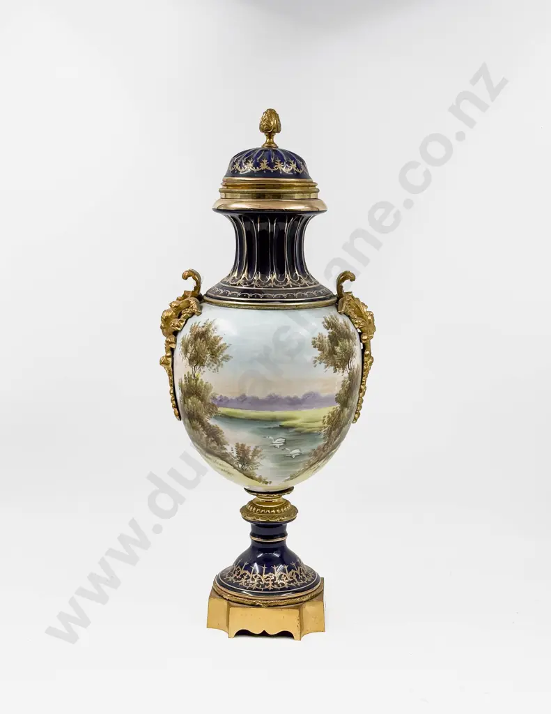 A Large & Impressive Sevres Style Porcelain & Gilt Metal Mantle Vase Image 1++
