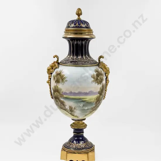 A Large & Impressive Sevres Style Porcelain & Gilt Metal Mantle Vase