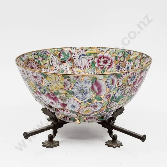 A Japanese Mille Fleur Table Bowl on Vintage Base Footed Stand