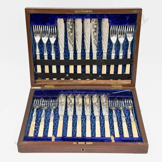 Cased Set of Bone Handled Fish Knives and Forks