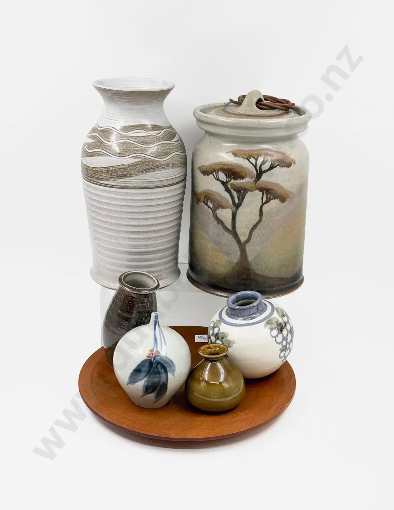 Christopher Clouston Lidded Jar with POG Crafts Pottery Vase and Assorted Pottery Image 1++