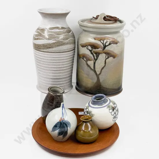 Christopher Clouston Lidded Jar with POG Crafts Pottery Vase and Assorted Pottery