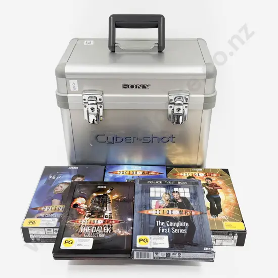 Five Assorted Doctor Who DVD Box Sets in Sony Hard Shell Camera Case