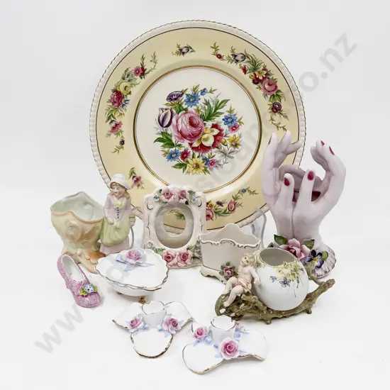 Qty of Assorted Floral Ornaments & China incl Hand Vase