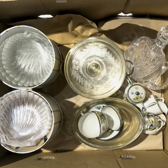 Box Qty of Assorted incl Glass Scallop Form Dishes with China & S/P