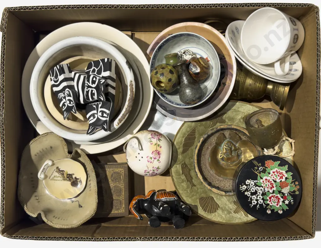 Box Qty of Assorted incl Animal Ornaments Pottery etc Image 1++