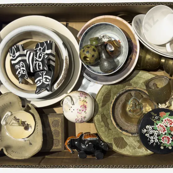 Box Qty of Assorted incl Animal Ornaments Pottery etc