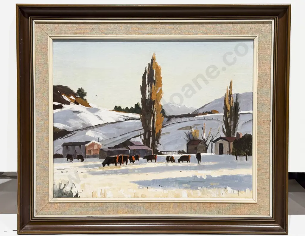 R B Watson - "Cattle In The Snow" - Oil on Board Image 1++