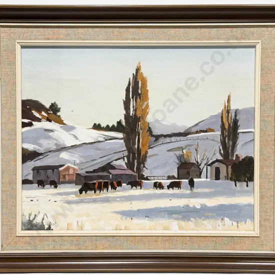 R B Watson - "Cattle In The Snow" - Oil on Board