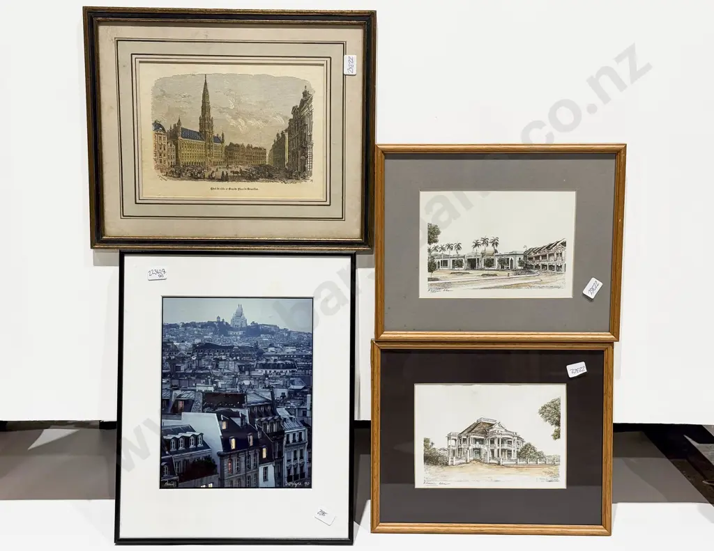 David H Wayne - "Paris" Photographic Work with Pair of Malaysian Architectural Prints and Other Image 1++