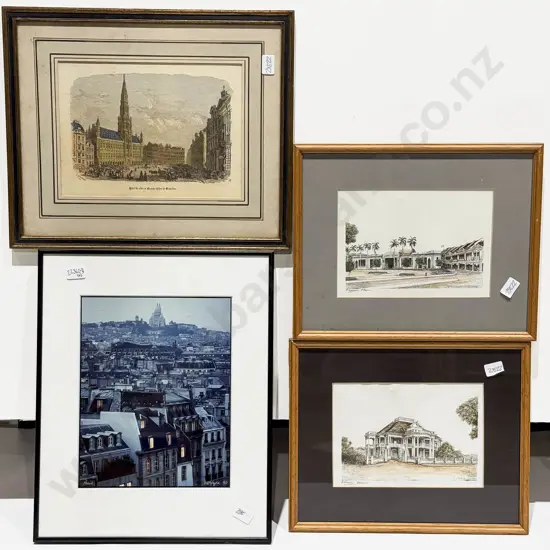 David H Wayne - "Paris" Photographic Work with Pair of Malaysian Architectural Prints and Other