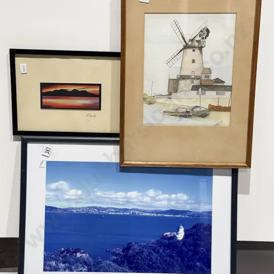 Framed Wellington Photographic Print Together with Windmill Study W/C and other
