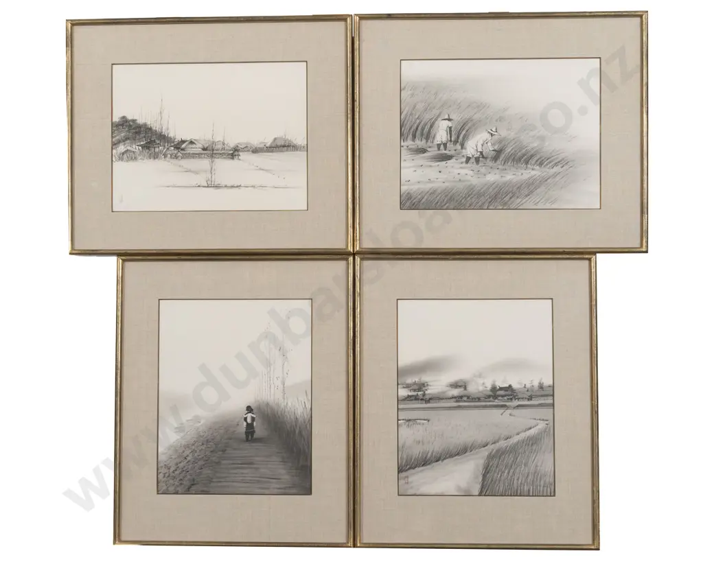 Ma Choung Yuk (Korean) - Four Prints Depicting Life in Rural Korea Image 1++