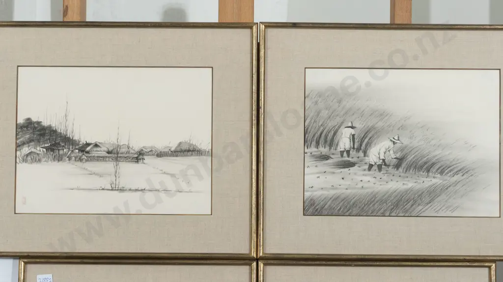 Ma Choung Yuk (Korean) - Four Prints Depicting Life in Rural Korea Image 1++
