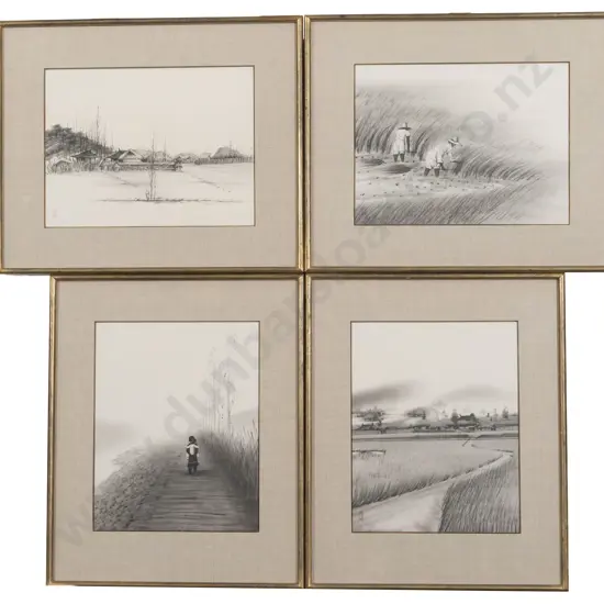 Ma Choung Yuk (Korean) - Four Prints Depicting Life in Rural Korea