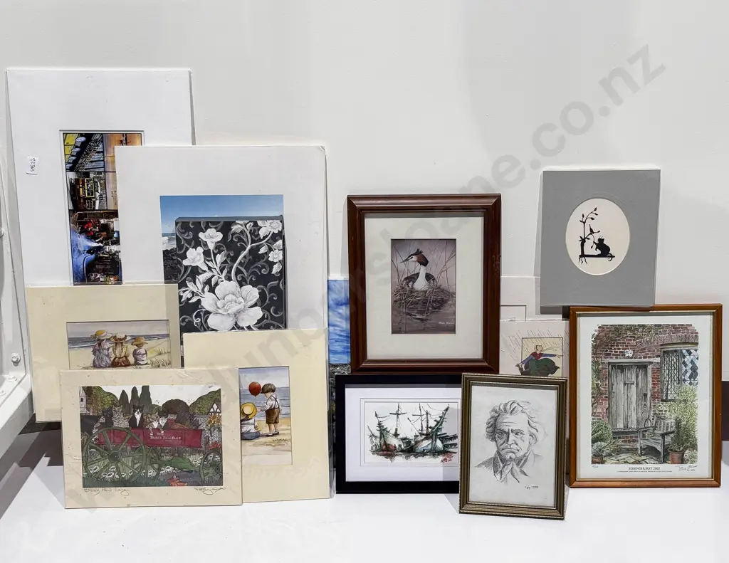 Box qty of Assorted Framed and Loose Prints and Originals Image 1++