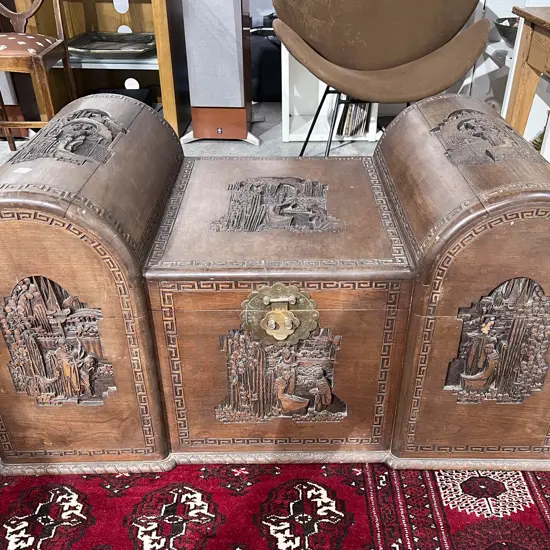 Double Arched Carved Camphorwood Chest